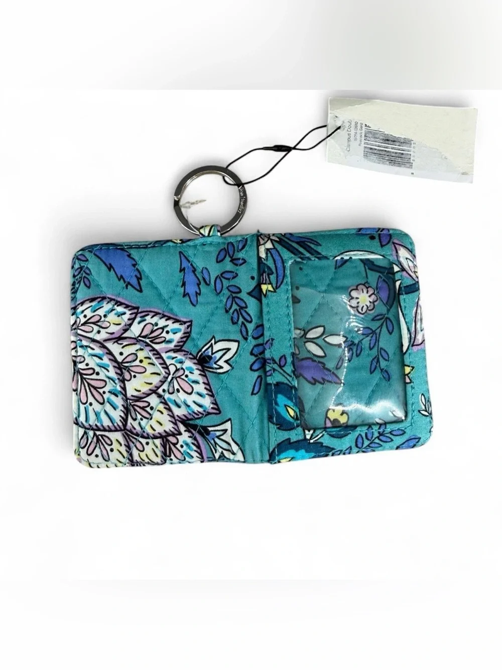 Vera Bradley Campus Double ID Wallet Keychain Peacock Garden Teal Quilted NEW - Picture 5 of 8